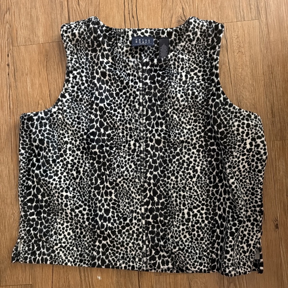 Crazy Horse Leopard Plus Size Vest Size Xl-2XL Black & White Sleeveless Y2K
